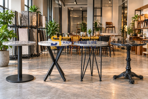 Các kiểu chân sắt bàn cafe mặt đá chân trụ hairpin gang đúc