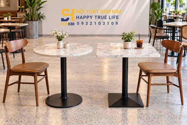 Kích thước bàn cafe mặt đá tròn 60cm và bàn vuông