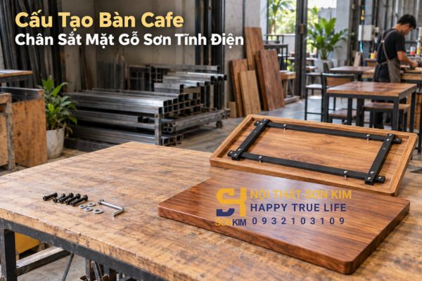 Cấu tạo bàn cafe chân sắt mặt gỗ sơn tĩnh điện