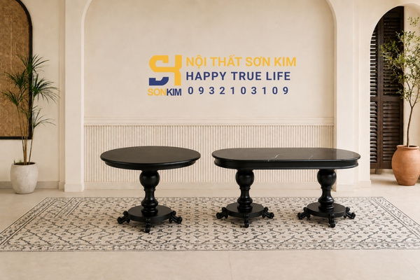 Các mẫu bàn trụ lục bình Indochine tròn oval và đôi