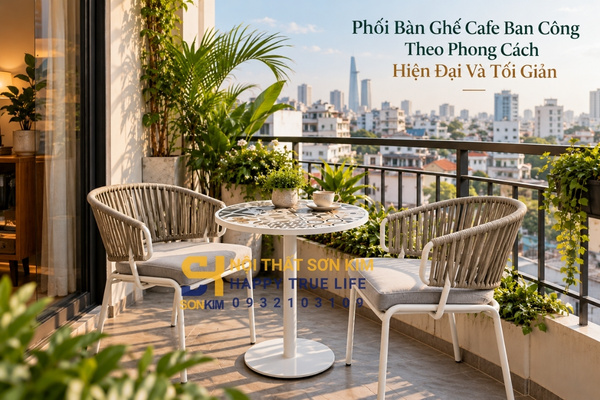 Phối bàn ghế cafe ban công theo phong cách hiện đại và tối giản