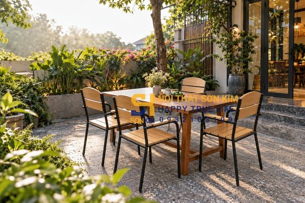 Bàn ghế gỗ sân vườn đẹp cho không gian ngoài trời