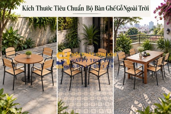 Kích thước tiêu chuẩn bộ bàn ghế gỗ ngoài trời