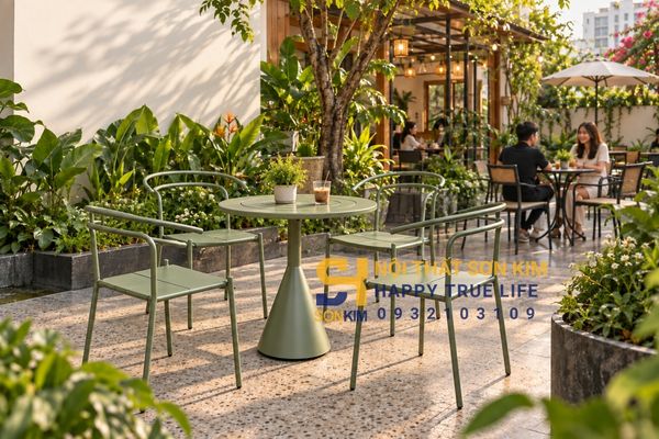 Bàn ghế sắt ngoài trời sơn tĩnh điện cho sân vườn và quán cafe