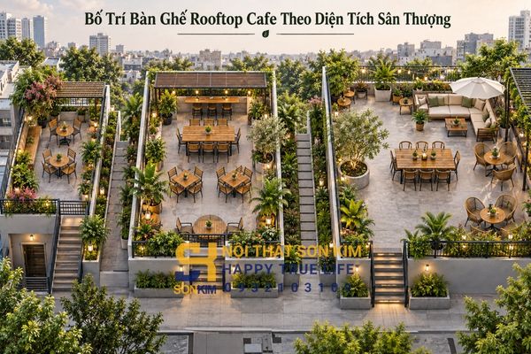 Bố trí bàn ghế rooftop cafe theo diện tích sân thượng