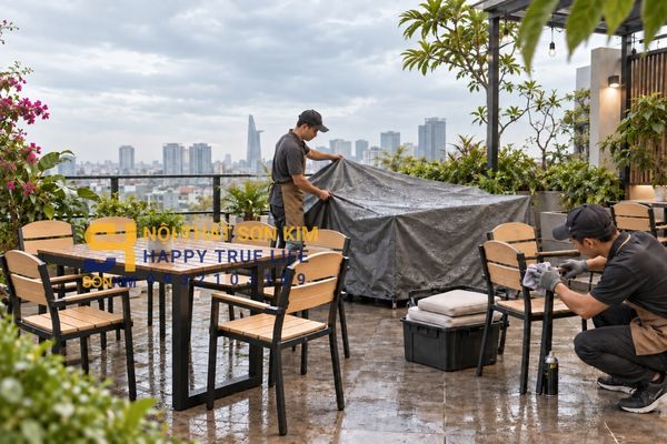 Bảo quản bàn ghế sân thượng ban công chống nắng mưa