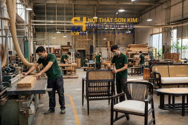 Xưởng sản xuất noi that indochine Sơn Kim Q12 TPHCM