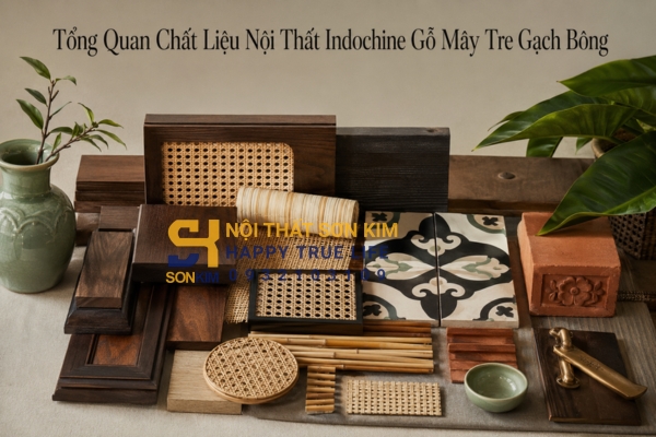Tổng quan chất liệu nội thất Indochine gỗ mây tre gạch bông