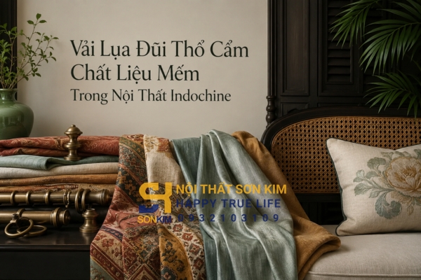 Vải lụa đũi thổ cẩm chất liệu mềm trong nội thất Indochine
