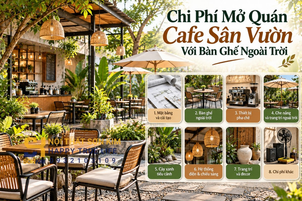 Chi phí mở quán cafe sân vườn với bàn ghế ngoài trời