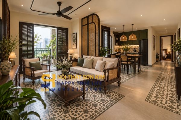 Thiết kế nội thất Indochine căn hộ 70m2 tại TPHCM
