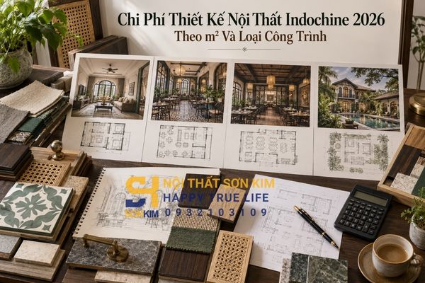 Chi phí thiết kế nội thất Indochine 2026 theo m² và loại công trình
