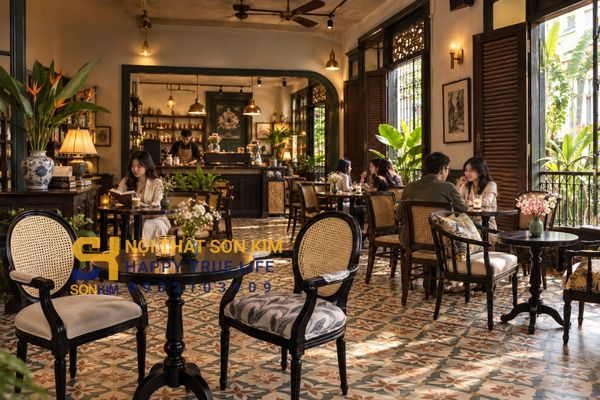 Gạch bông phong cách Indochine trong quán cafe hoài cổ