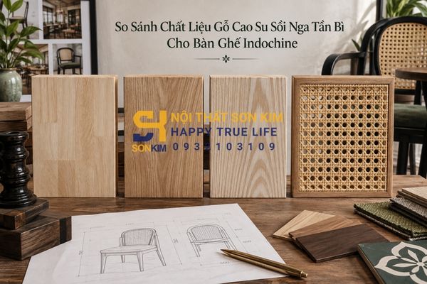 So sánh chất liệu gỗ cao su sồi Nga tần bì cho bàn ghế Indochine