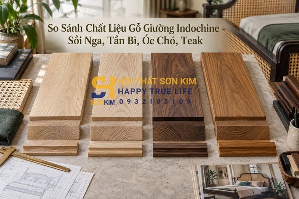 So sánh chất liệu gỗ giường Indochine - sồi Nga, tần bì, óc chó, teak