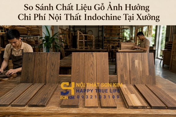 So sánh chất liệu gỗ ảnh hưởng chi phí nội thất Indochine tại xưởng