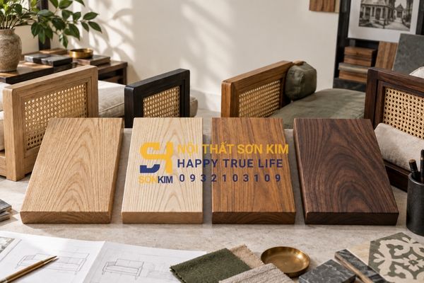 So sánh chất liệu gỗ sofa Indochine sồi Nga tần bì teak