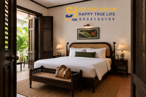 Giường ngủ indochine cho homestay villa resort