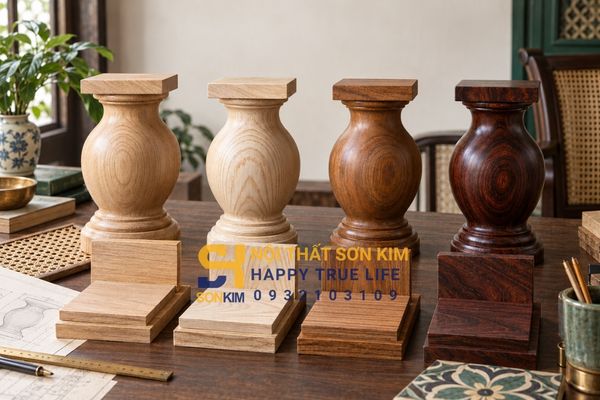 Chất liệu gỗ sồi Nga tần bì teak dùng cho trụ lục bình Indochine