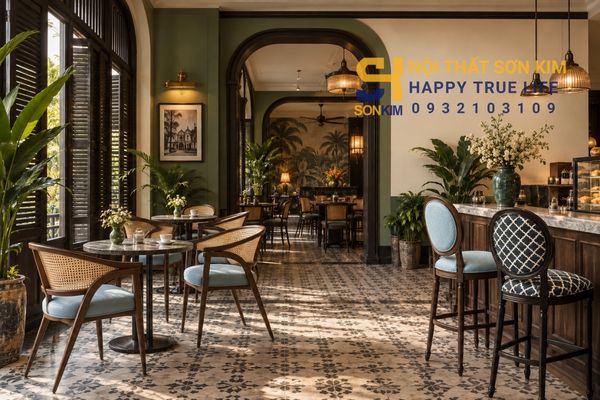 Nội thất cafe phong cách Indochine Đông Dương