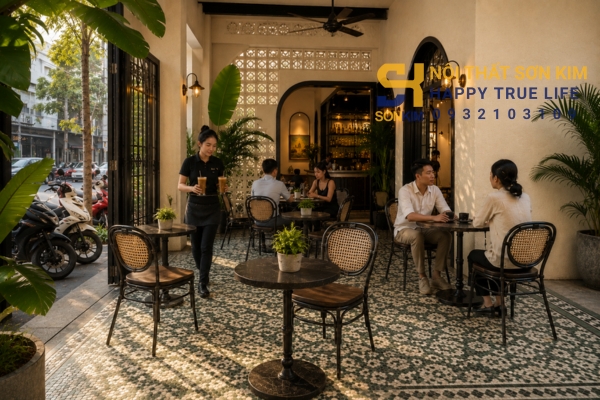 Dự án quán cafe phong cách Indochine do xưởng Sơn Kim thi công
