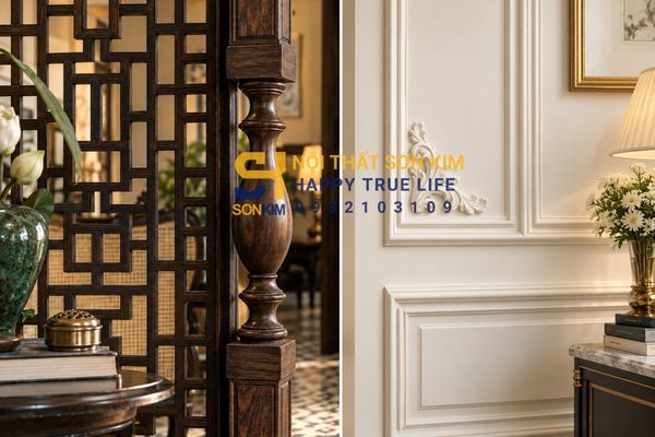 Họa tiết kỷ hà, trụ lục bình phong cách Indochine so với phào chỉ Tân cổ điển