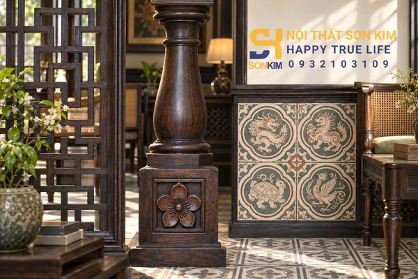 Mẫu biệt thự phong cách đông dương họa tiết kỷ hà gạch bông tứ linh