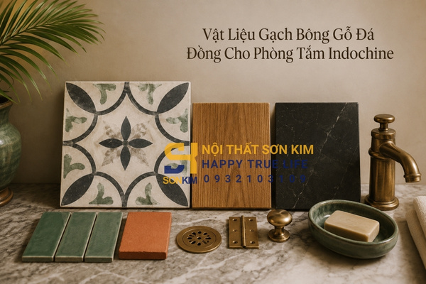Vật liệu gạch bông gỗ đá đồng cho phòng tắm Indochine