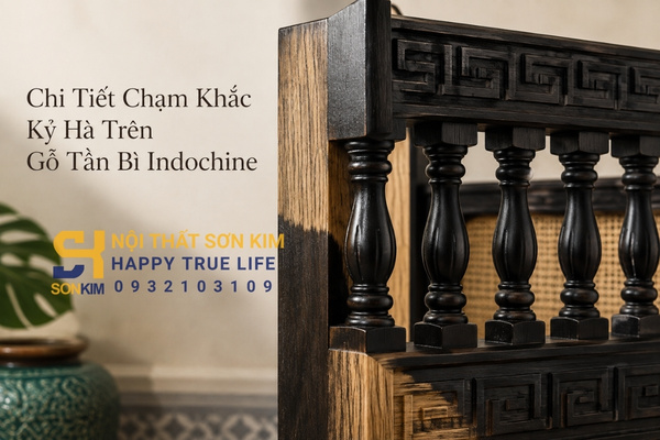 Chi tiết chạm khắc kỷ hà trên gỗ tần bì Indochine