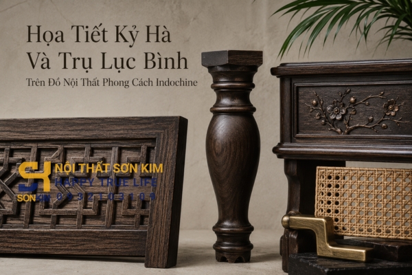 Họa tiết kỷ hà và trụ lục bình trên đồ nội thất phong cách Indochine