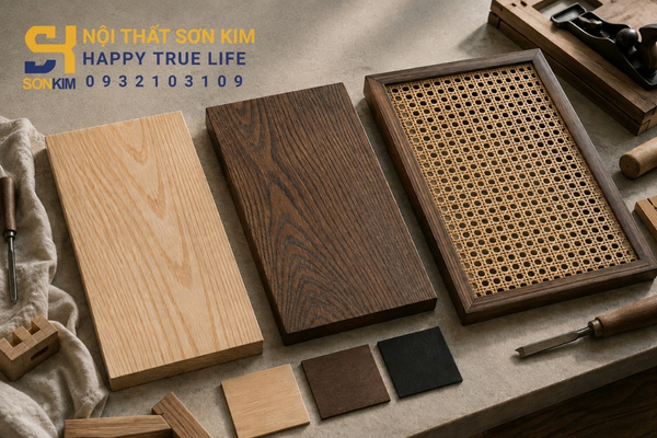 Chất liệu gỗ sồi Nga, tần bì và mây đan trong nội thất Indochine hiện đại