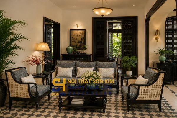 Phòng khách phong cách Indochine đẹp 2026