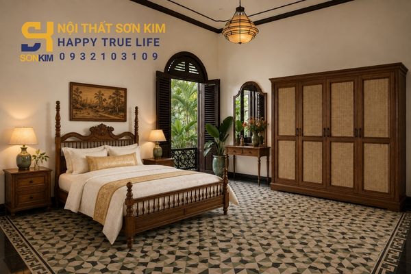 bộ nội thất phòng ngủ Indochine gỗ sồi Nga