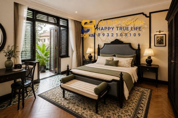 thiết kế phòng ngủ Indochine cho homestay boutique