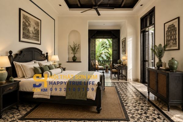 phòng ngủ Indochine phong cách Đông Dương sang trọng