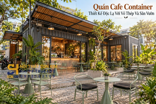 Quán cafe container thiết kế độc lạ với vỏ thép và sân vườn