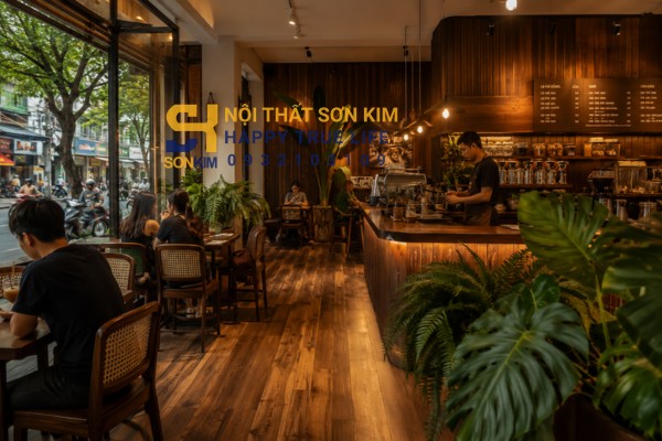 Quán cafe gỗ phong cách ấm cúng với sàn và tường gỗ