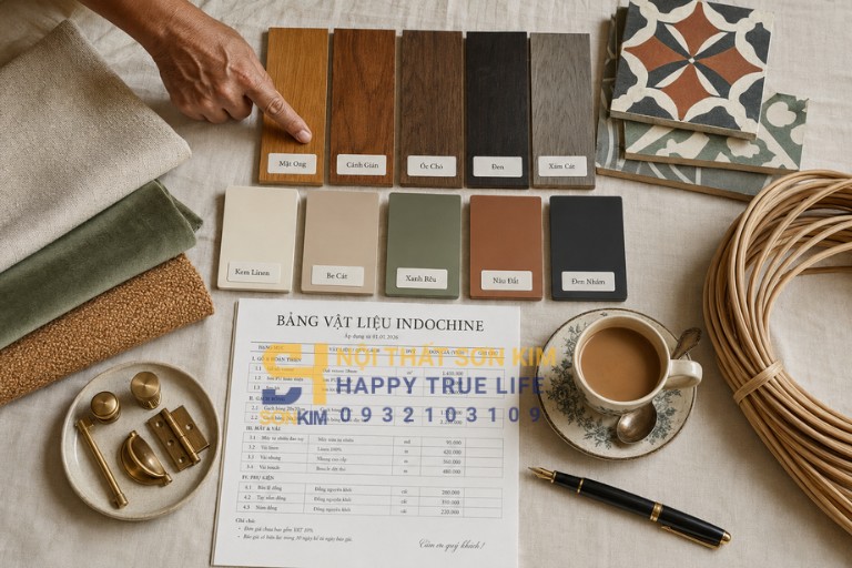 Đóng nội thất Indochine giá xưởng theo vật liệu