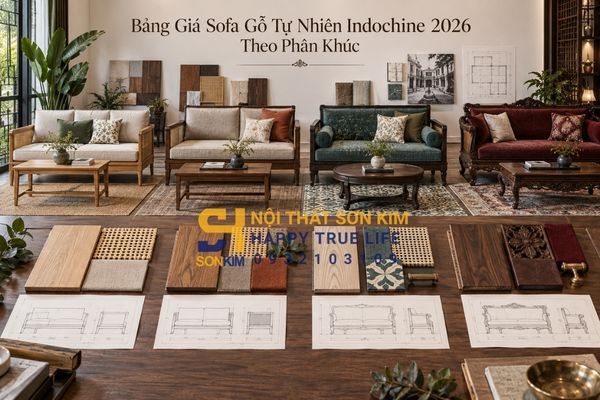Bảng giá sofa gỗ tự nhiên Indochine 2026 theo phân khúc