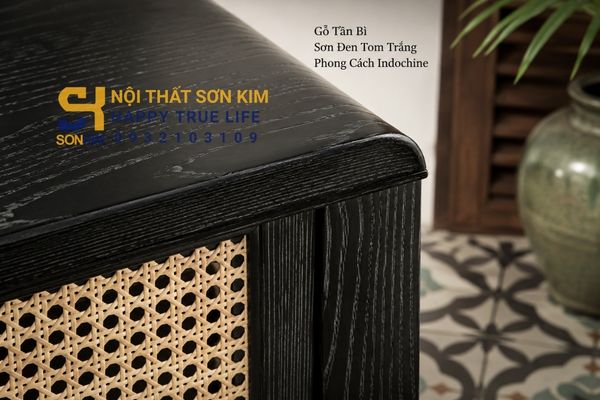 Gỗ tần bì sơn đen tom trắng phong cách Indochine