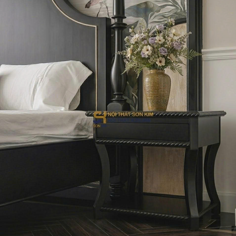 Bàn tab đầu giường Indochine gỗ sơn đen BT3 cá tính cổ điển