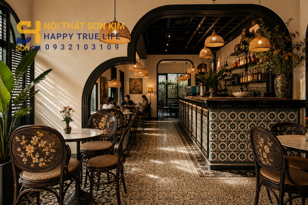 Mẫu thiết kế quán cafe phong cách Indochine Đông Dương