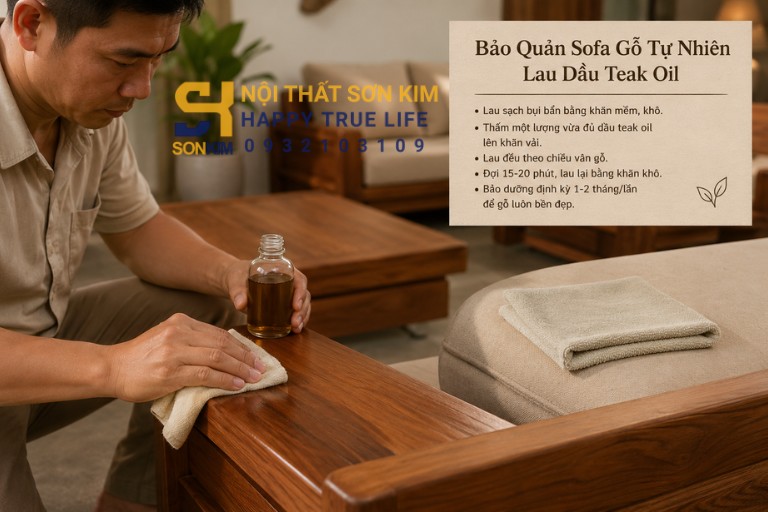 bảo quản sofa gỗ tự nhiên lau dầu teak oil