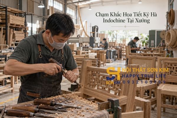 Chạm khắc họa tiết kỷ hà Indochine tại xưởng