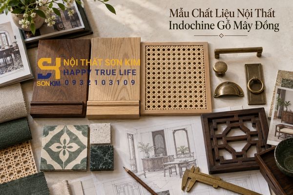 Mẫu chất liệu nội thất Indochine gỗ mây đồng