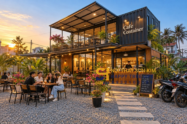 mô hình quán cafe container độc lạ ngoài trời
