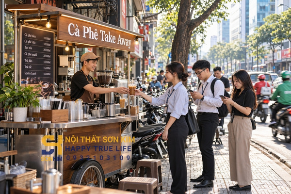 mô hình cafe take away xe đẩy vốn ít