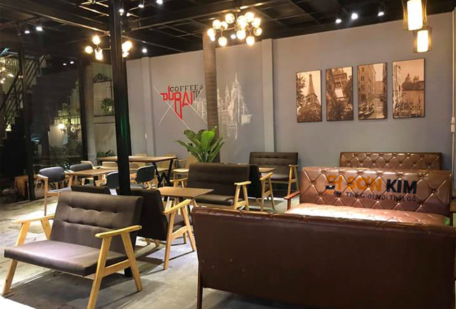 bàn ghế cafe gỗ nệm