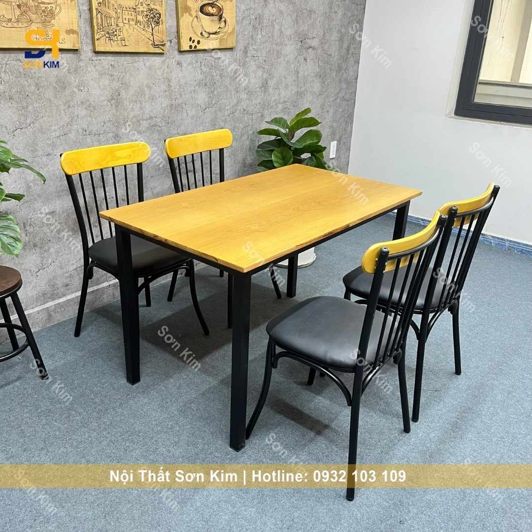 Bàn Ăn 4 chân sắt thẳng và Ghế Tỉ Tôm Lưng Sọc BGA34