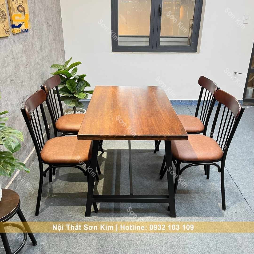 Bàn Ăn Chân Chữ A Và Ghế Tỉ Tôm Lưng Sọc BGA35